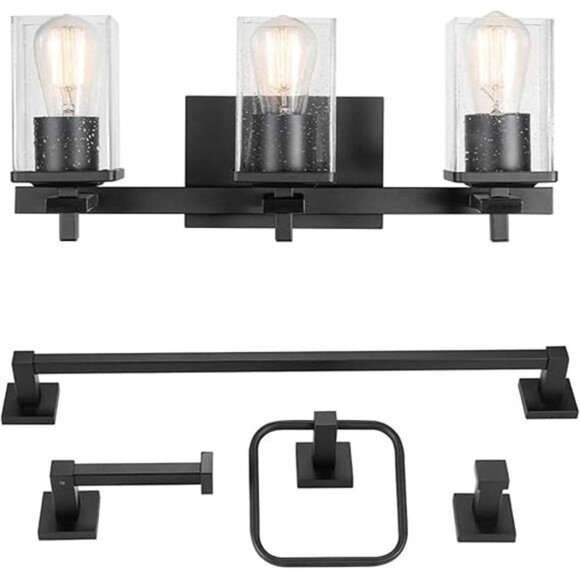 Globe Electric 51634 Dakota 5-Piece All-in-One Bathroom Set 3 Vanity Light - Picture 6 of 6